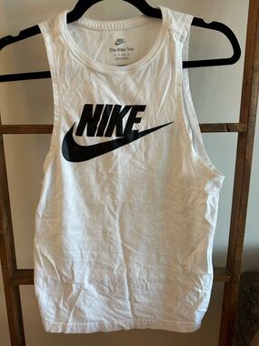 Nike White Tank Top with Black Swoosh Logo